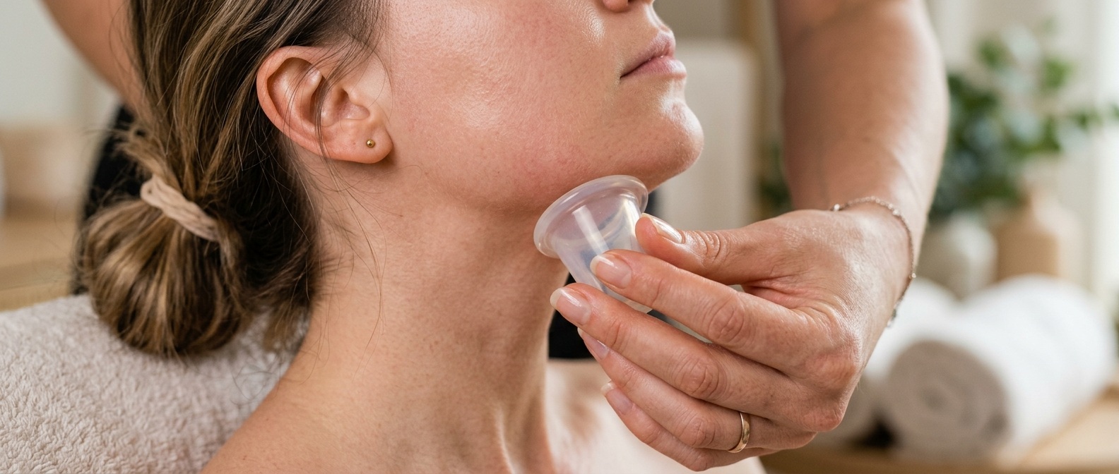 Sessão de drenagem facial com ventosa